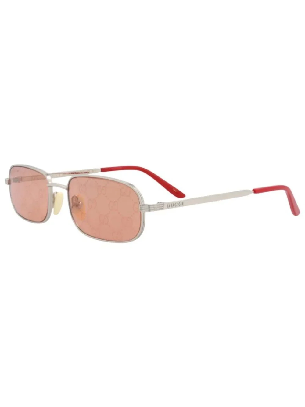 New Gucci Women's Sunglasses Square Rectangle Metal Frame Mens Silver Silver Red
